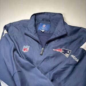 New England Patriots Jacket Quarter Zip Mens Medium Reebok Windbreaker Blue‎ NFL